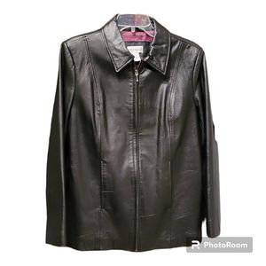 Kim Roger's leather jacket sz sm womens black zip a-line seams full lining